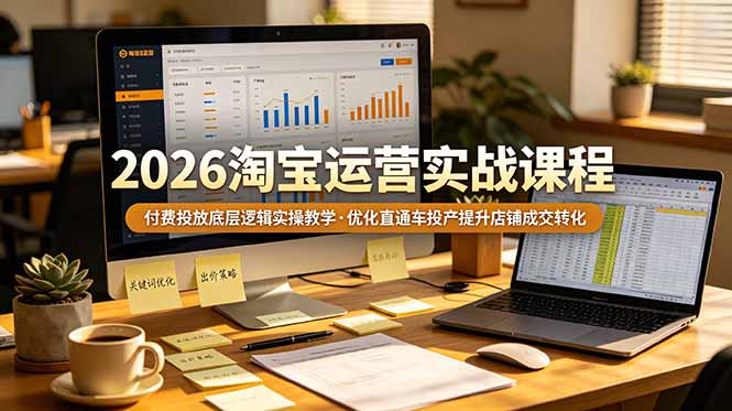 2026 淘宝运营实战课程，付费投放底层逻辑实操教学，优化直通车投产提升店铺成交转化-轻资本网
