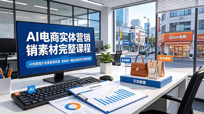 AI电商实体营销素材完整课程，AI创意短片完美复刻实景，实体店一键生成宣传引流短视频-轻资本网