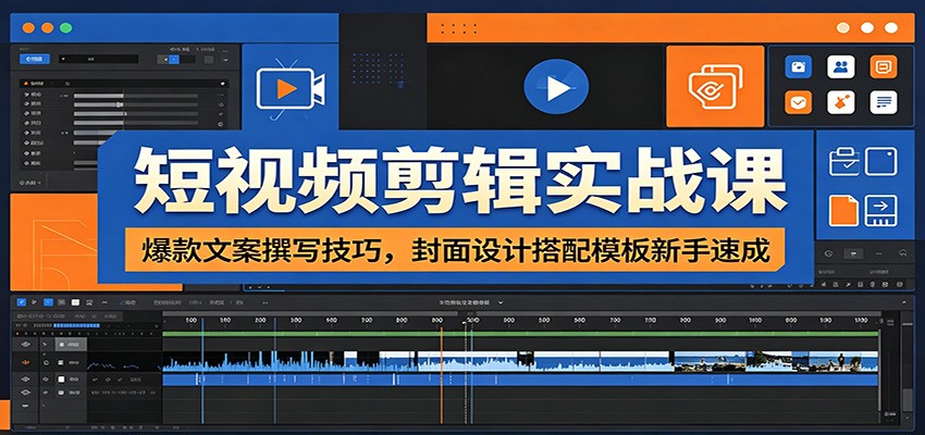 短视频剪辑实战课：爆款文案撰写技巧，封面设计搭配模板新手速成-轻资本网