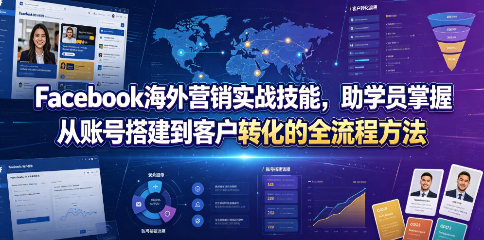 Facebook海外营销实战技能，助学员掌握从账号搭建到客户转化的全流程方法-轻资本网