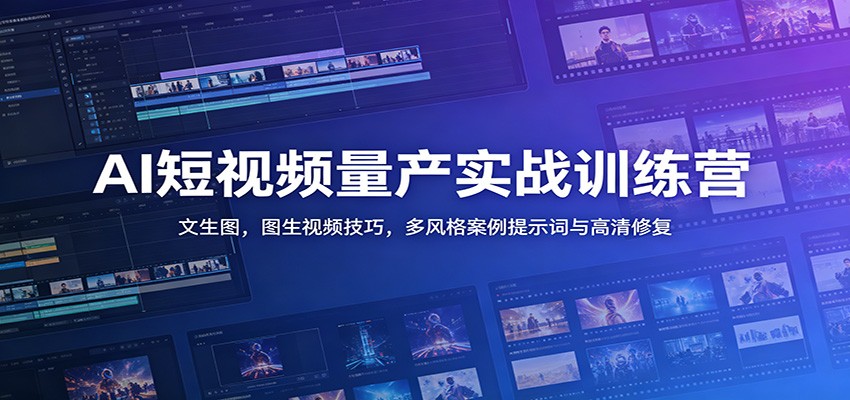 AI短视频量产实战训练营：文生图，图生视频技巧，多风格案例提示词与高清修复-轻资本网