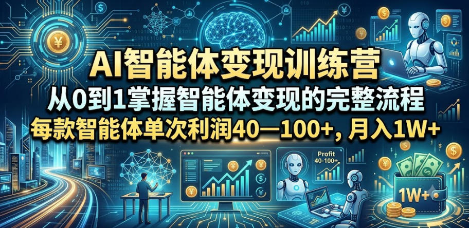 AI智能体变现训练营，从0到1掌握智能体变现的完整流程，每款智能体单次利润40—100+，月入1W+-轻资本网