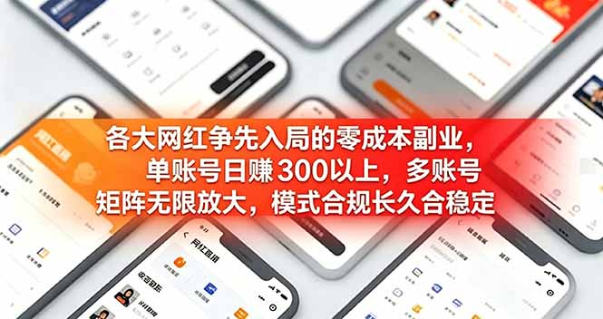 各大网红争先入局的零成本副业，单账号日赚 300 以上，多号矩阵可放大，模式合规长久稳定！-轻资本网