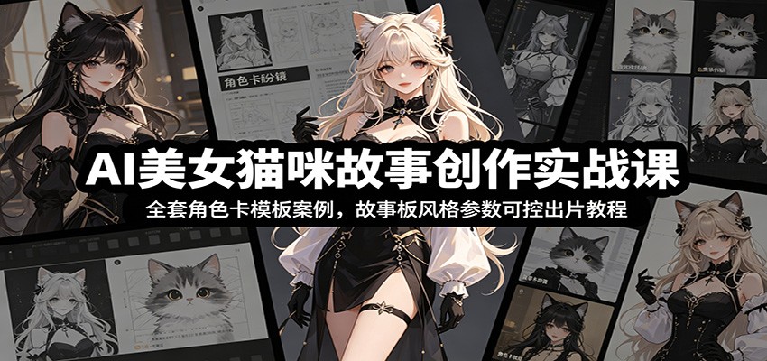 AI美女猫咪故事创作实战课：全套角色卡模板案例，故事板风格参数可控出片教程-轻资本网