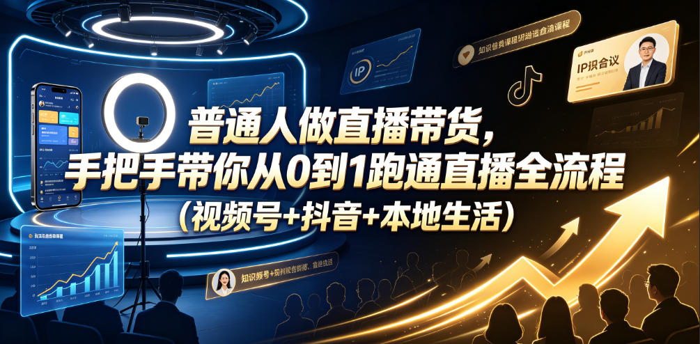 普通人做直播带货，手把手带你从0到1跑通直播全流程(视频号+抖音+本地生活)-轻资本网