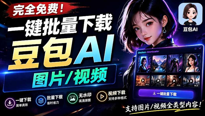 Github最新发布！一键批量下载豆包AI无水印图片/视频，简单易用，自动解析提示词-轻资本网