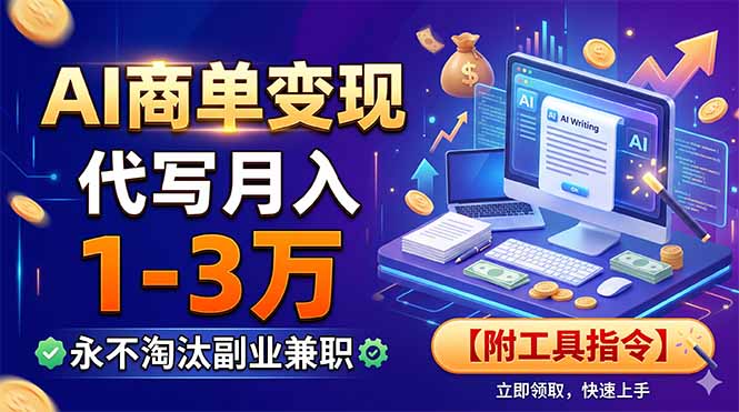 AI商单变现，靠代写月入1-3万，永不淘汰副业兼职【附工具指令】-轻资本网