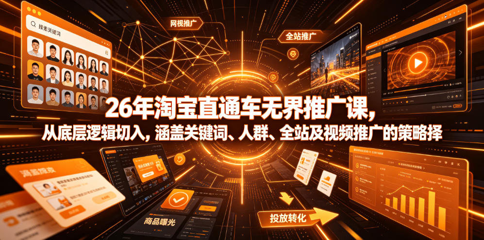 26年淘宝直通车无界推广课，从底层逻辑切入，涵盖关键词、人群、全站及视频推广的策略选择-轻资本网