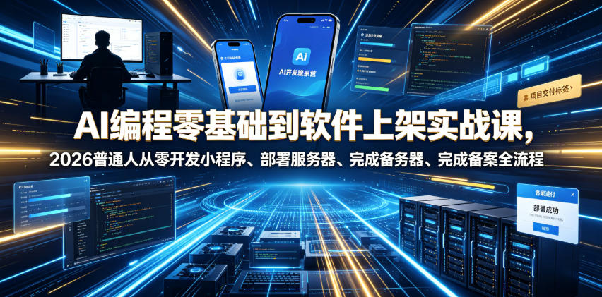 AI编程零基础到软件上架实战课，2026普通人从零开发小程序、部署服务器、完成备案全流程项目落地教程-轻资本网