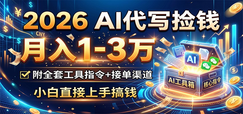 2026 AI代写捡钱，月入1-3万，附全套工具指令+接单渠道，小白直接上手搞钱-轻资本网