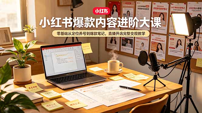 小红书爆款内容进阶大课，零基础从定位养号到爆款笔记，直播开店完整变现教学-轻资本网