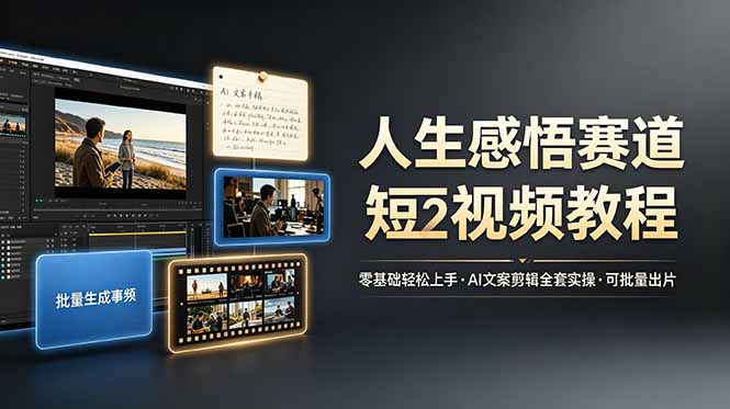 人生感悟赛道短视频教程，零基础轻松上手，AI文案剪辑全套实操可批量出片-轻资本网