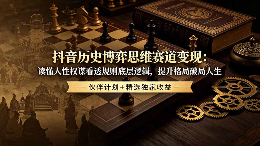 抖音历史博弈思维赛道变现：读懂人性权谋看透规则底层逻辑，提升格局破局人生，伙伴计划+精选独家收益-轻资本网