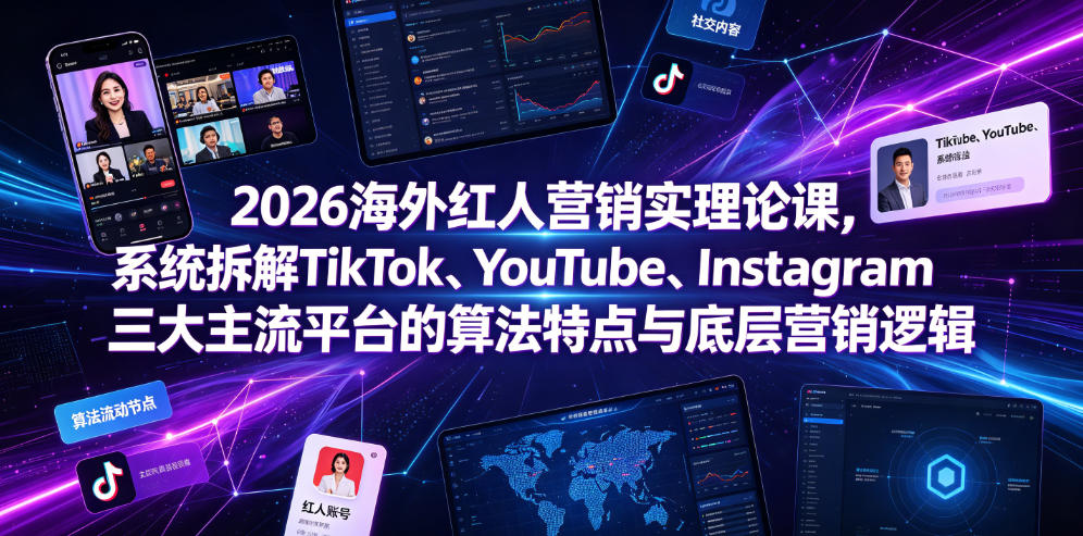 2026海外红人营销实理论课，系统拆解TikTok、YouTube、Instagram三大主流平台的算法特点与底层营销逻辑-轻资本网
