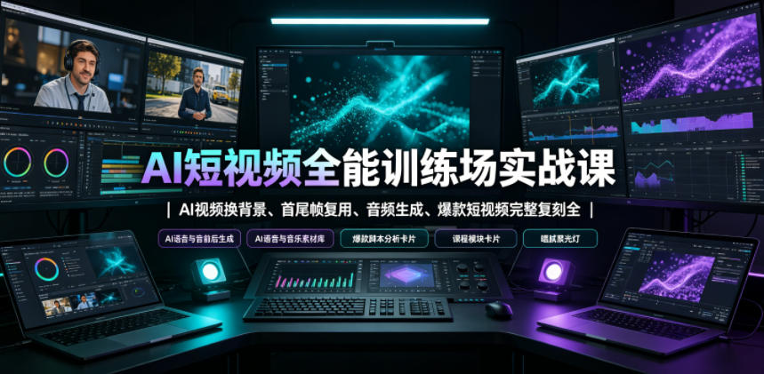 AI短视频全能训练场实战课｜AI视频换背景、首尾帧复用、音频生成、爆款短视频完整复刻全套实操教学-轻资本网