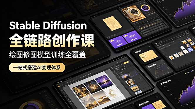 Stable Diffusion全链路创作课，绘图修图模型训练全覆盖，一站式搭建AI变现体系-轻资本网