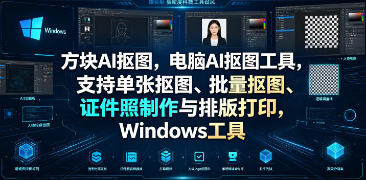 方块AI抠图，电脑AI抠图工具，支持单张抠图、批量抠图、证件照制作与排版打印，Windows工具-轻资本网