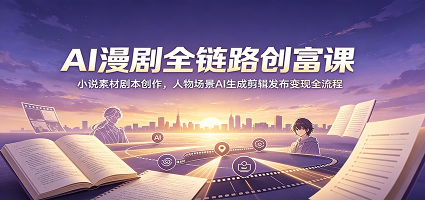 AI漫剧全链路创富课：小说素材剧本创作，人物场景AI生成剪辑发布变现全流程-轻资本网