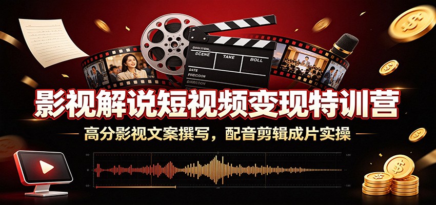 影视解说短视频变现特训营：高分影视文案撰写，配音剪辑成片实操-轻资本网