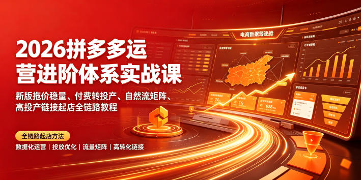 2026拼多多运营进阶体系实战课｜新版拖价稳量、付费转投产、自然流矩阵、高投产链接起店全链路教程-轻资本网