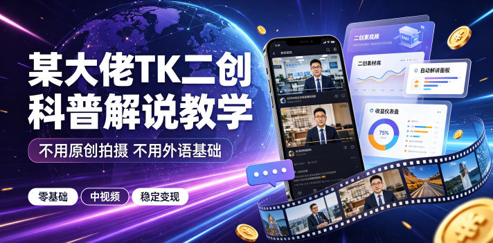 某大佬TK二创科普解说教学，不用原创拍摄不用外语基础，零基础做TikTok中视频稳定变现-轻资本网
