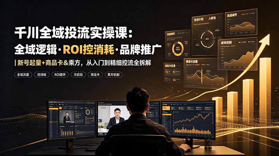 千川全域投流实操课：全域逻辑·ROI控消耗·品牌推广｜新号起量+商品卡&乘方，从入门到精细控流全拆解-轻资本网