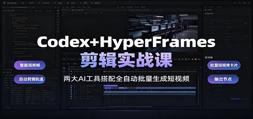 Codex+HyperFrames剪辑实战课：两大AI工具搭配全自动批量生成短视频-轻资本网