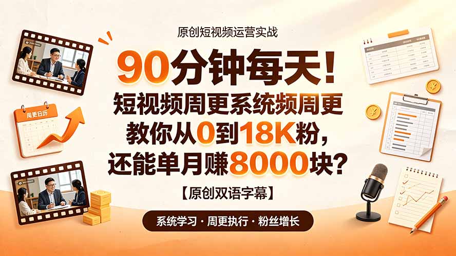 90 分钟每天！短视频周更系统教你从 0 到 18K 粉，还能单月赚 8000 块？【原创双语字幕】-轻资本网