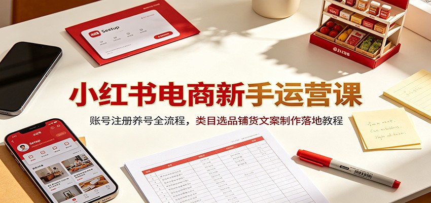 小红书电商新手运营课：账号注册养号全流程，类目选品铺货文案制作落地教程-轻资本网