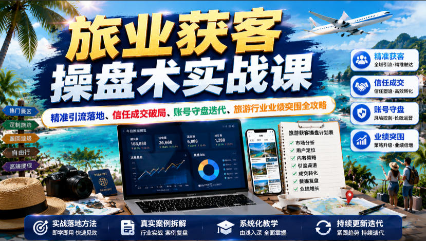 旅业获客操盘术实战课｜精准引流落地、信任成交破局、账号守盘迭代、旅游行业业绩突围全攻略-轻资本网