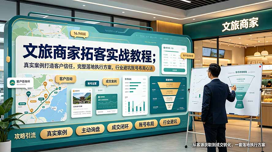 文旅商家拓客实战教程；真实案例打造客户信任，完整落地执行方案，行业避坑账号布局心法-轻资本网