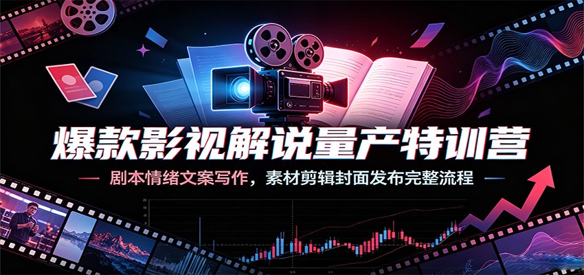 爆款影视解说量产特训营：剧本情绪文案写作，素材剪辑封面发布完整流程-轻资本网