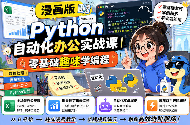 漫画版Python自动化办公实战课｜零基础趣味学编程，全场景办公提效、批量搞定报表文档、解放双手进阶职场-轻资本网
