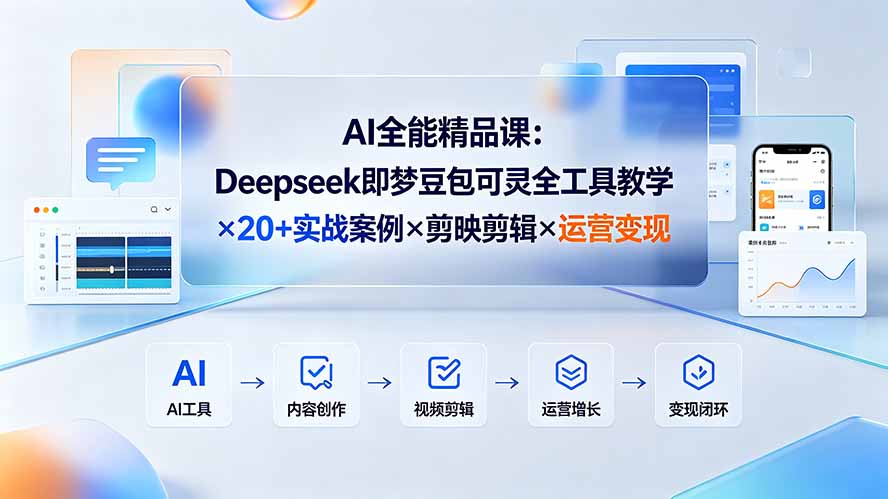 AI全能精品课：Deepseek即梦豆包可灵全工具教学×20+实战案例×剪映剪辑×运营变现-轻资本网