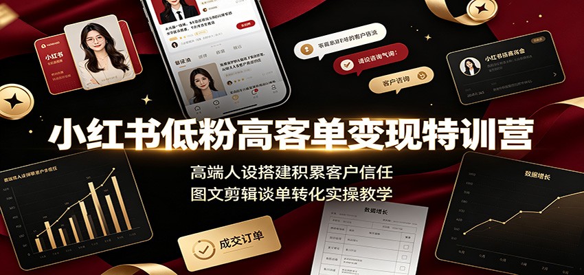 小红书低粉高客单变现特训营：高端人设搭建积累客户信任，图文剪辑谈单转化实操教学-轻资本网