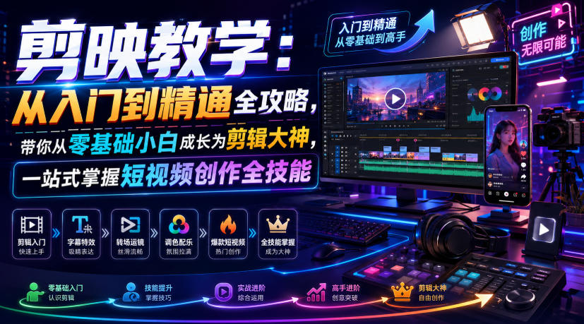 剪映教学：从入门到精通全攻略，带你从零基础小白成长为剪辑大神，一站式掌握短视频创作全技能-轻资本网