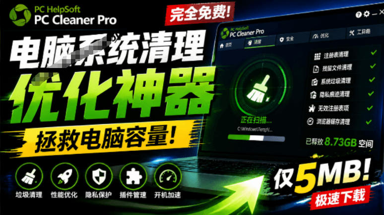 轻松吊打Win系统自带工具！电脑清理神器，拯救电脑容量，仅5MB，完全免费使用PC Cleaner Pro-轻资本网