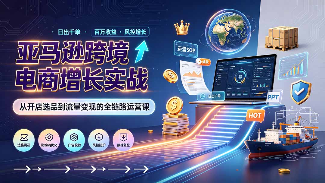 亚马逊0-1孵化特训营8期：从注册风控到稳定日出千单实战，规避审核封店风险，标准化执行流程落地-轻资本网