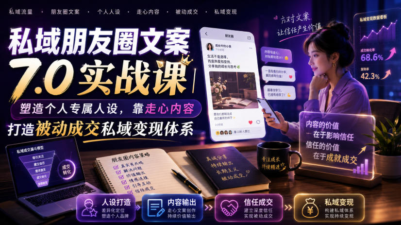 私域朋友圈文案7.0实战课｜塑造个人专属人设，靠走心内容打造被动成交私域变现体系-轻资本网