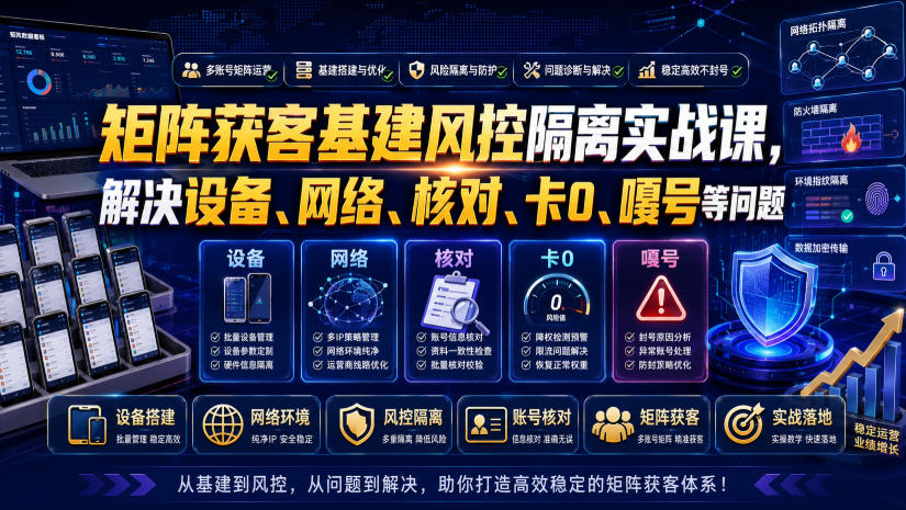 矩阵获客基建风控隔离实战课，解决设备、网络、核对、卡0、嘎号等问题-轻资本网