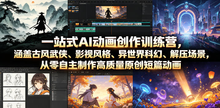 一站式AI动画创作训练营，涵盖古风武侠、影视风格、异世界科幻、解压场景，从零自主制作高质量原创短篇动画(更新)-轻资本网