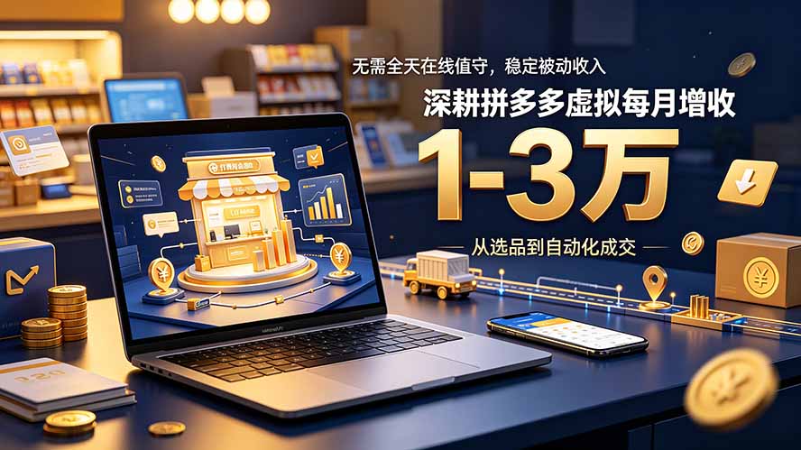无需全天在线值守，稳定被动收入，深耕拼多多虚拟每月增收 1-3 万-轻资本网