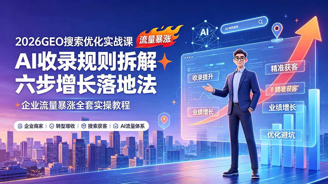 2026GEO搜索优化实战课：AI收录规则拆解｜六步增长落地法｜企业流量暴涨全套实操教程-轻资本网