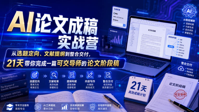 AI论文成稿实战营，从选题定向、文献提纲到整合交付，21天带你完成一篇可交导师的论文阶段稿-轻资本网
