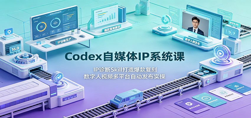 Codex自媒体IP系统课：IP诊断Skill打造爆款复刻，数字人视频多平台自动发布实操-轻资本网
