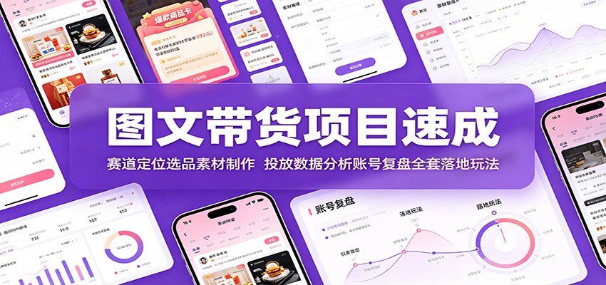 图文带货项目速成：赛道定位选品素材制作，投放数据分析账号复盘全套落地玩法-轻资本网