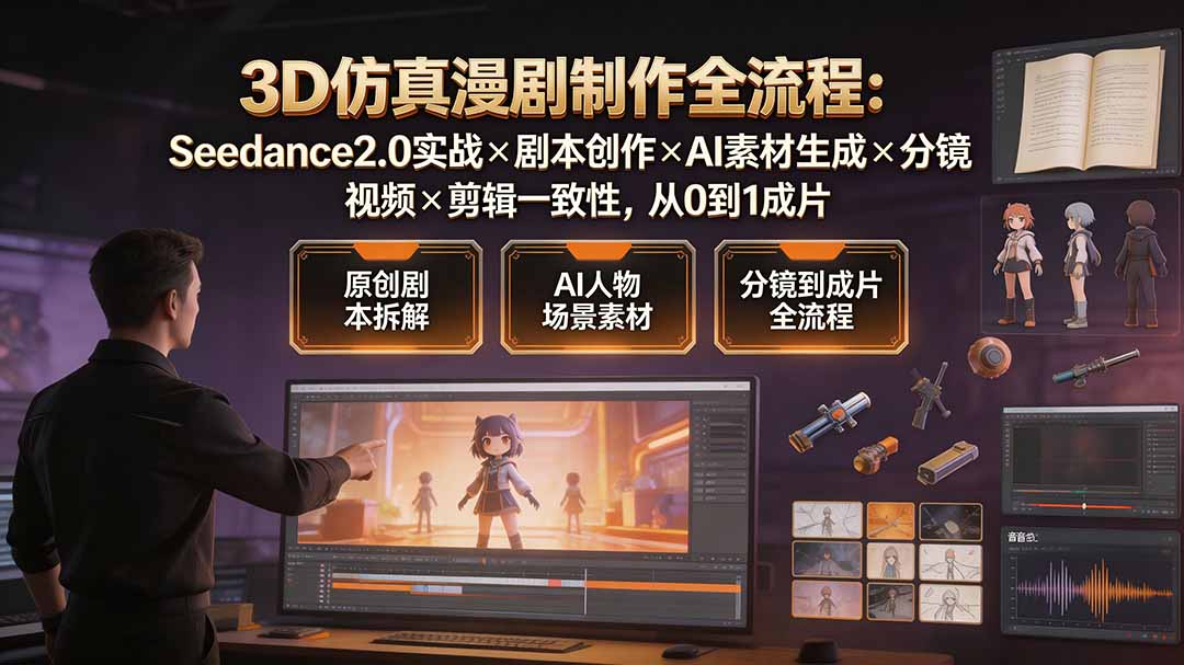 3D仿真漫剧制作全流程：Seedance2.0实战×剧本创作×AI素材生成×分镜视频×剪辑一致性，从0到1成片-轻资本网