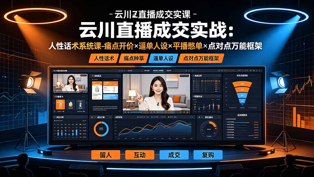 云川直播成交实战：人性话术系统课-痛点种草×塑品开价×逼单人设×平播憋单×点对点万能框架-轻资本网