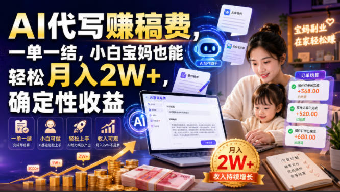 AI代写賺稿费，一单一结，小白宝妈也能轻松月入2W+，确定性收益【揭秘】-轻资本网