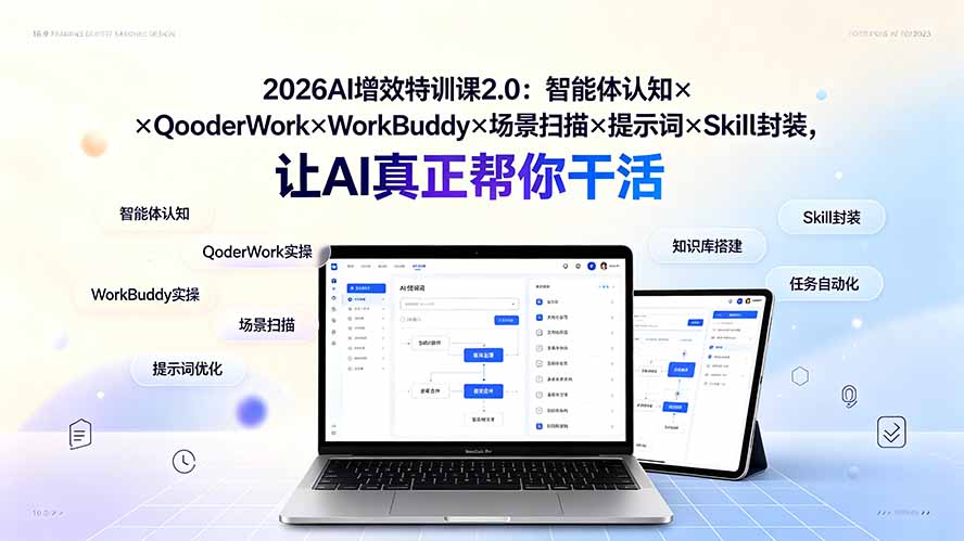 2026AI增效特训课2.0：智能体认知×QoderWork×WorkBuddy×场景扫描×提示词×Skill封装，让AI真正帮你干活-轻资本网